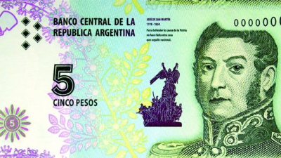 Los billetes de 5 pesos saldrán de circulación en febrero de 2020