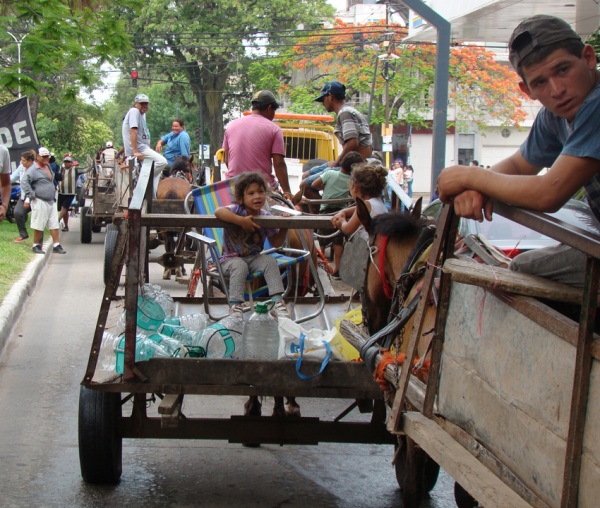 <p>"CARREROS": Marcha de carreros luego de conocerse el resultado del plesbicito sobre la tracción a sangre. Foto: Fabián Maldonado </p>