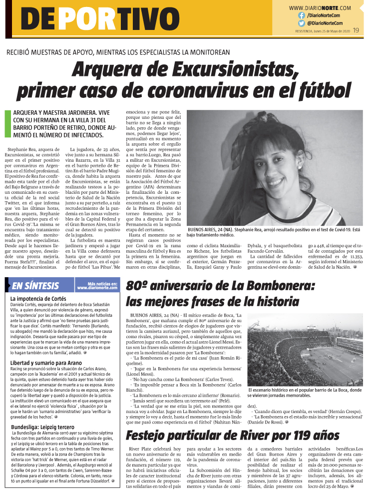 Arquera de Excursionistas, primer caso de coronavirus en el fútbol