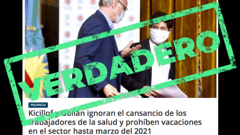 Es verdadero que las vacaciones de los médicos públicos de la Provincia están suspendidas hasta marzo de 2021