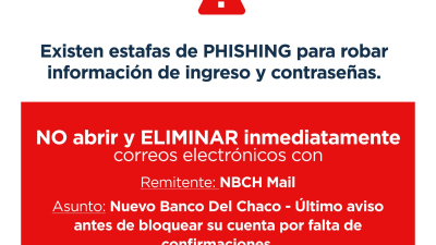 El NBCH alerta sobre estafas de phishing para robar usuario y claves
