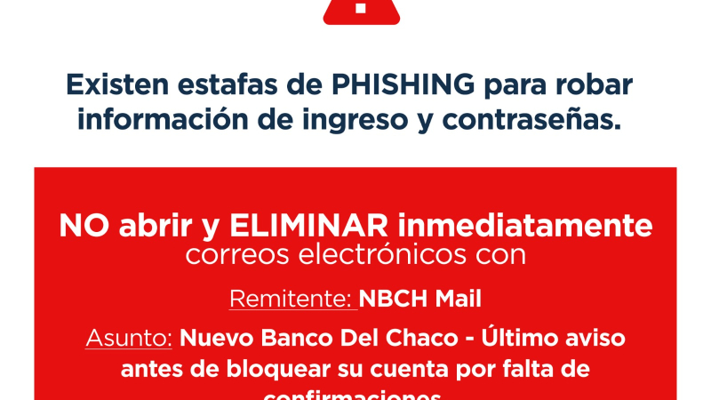 El NBCH alerta sobre estafas de phishing para robar usuario y claves