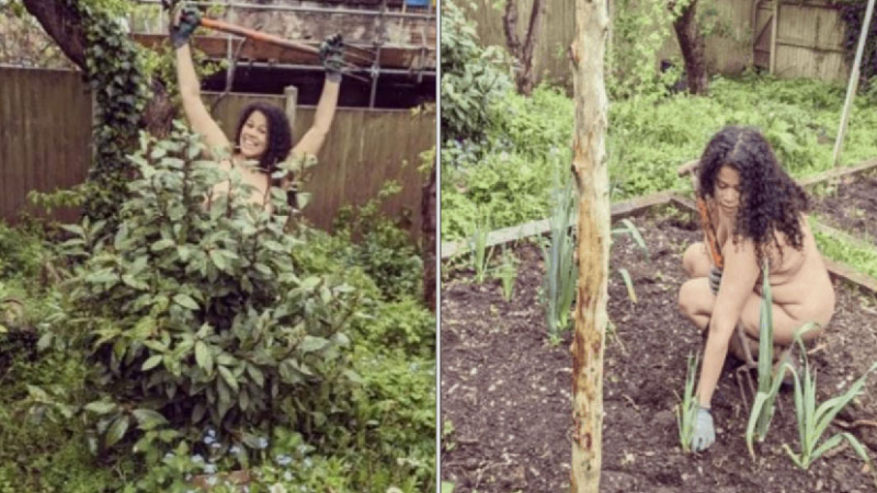 Una mujer arregla su jardín desnuda y sus fotos se viralizaron