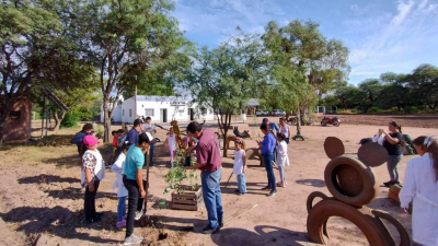 Alumnos y docentes reforestaron la Escuela 703 de Pampa Bolsa