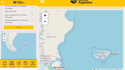 Para el Correo Argentino las Islas Malvinas se llaman "Falklands"