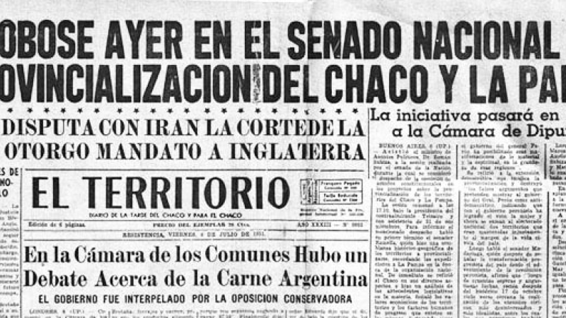 Un día como hoy de 1951 se sancionaba la ley 14037 y se declaraba provincia al Chaco