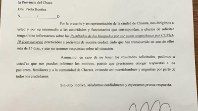 Coronavirus: Intendente de Charata solicitó a Salud que brinde información sobre casos sospechosos