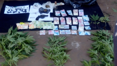 Incautaron plantas de marihuana, cannabis prensada, dinero y un revólver