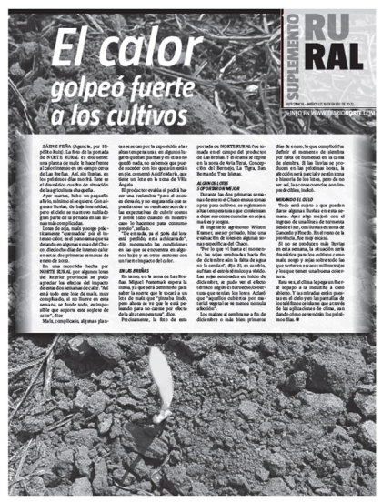 El calor golpeó fuerte a los cultivos