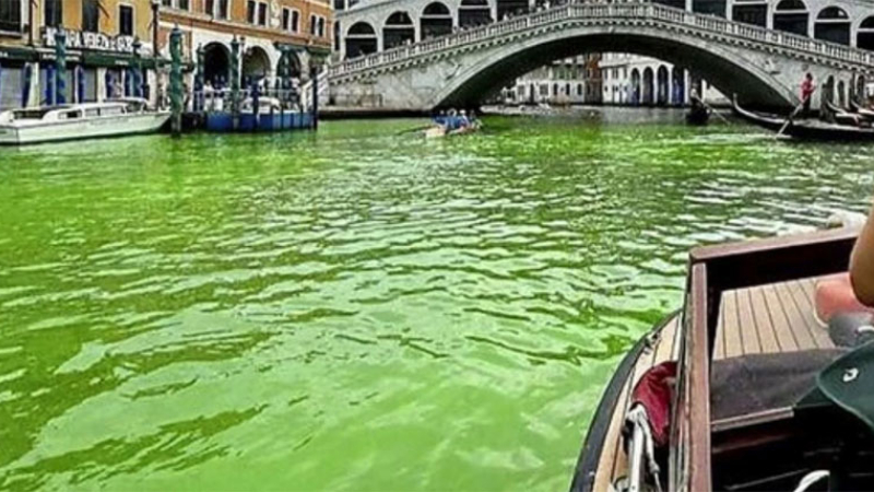 Misterio en Venecia por el agua de los canales teñida de verde