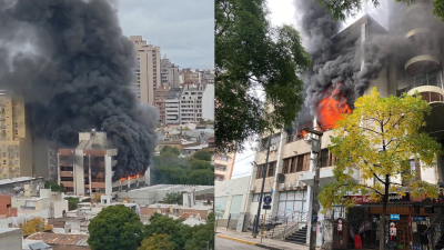 Impresionante incendio en la sede de la obra social del Gobierno de Córdoba