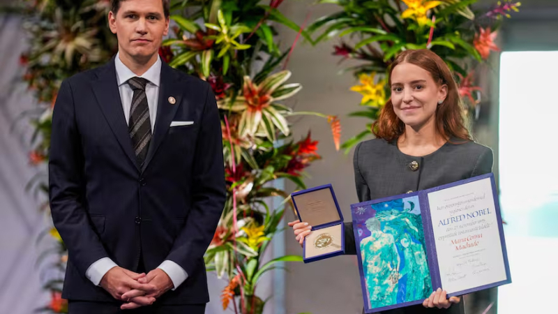 La hija de María Corina Machado recibió el Nobel de la Paz