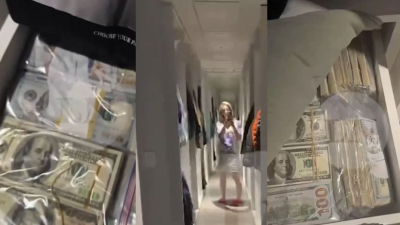 Difundieron videos en los que Jessica Cirio aparece junto a millones de dólares