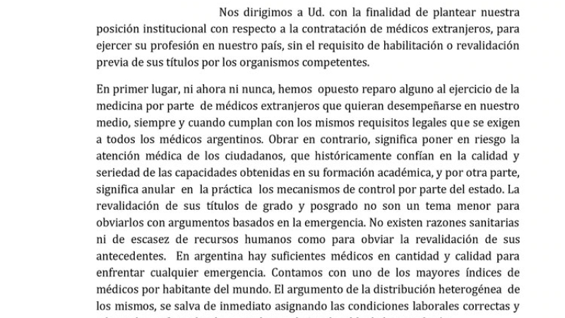 La Confederación Médica Argentina se opuso a la llegada de los médicos cubanos por el coronavirus