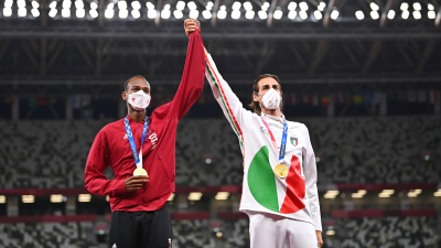 El italiano Tamberi y el qatarí Barshim compartieron el oro en salto en alto