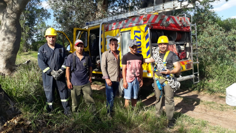 Trepó hasta la cima de un árbol, quedó varado y lo rescataron los bomberos