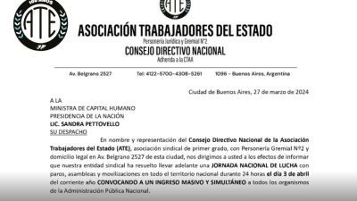 ATE protestará con ingresos masivos a ministerios y organismos 