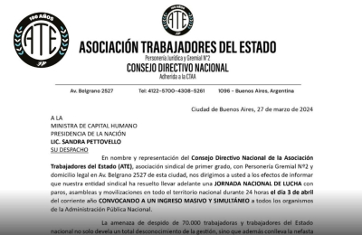 ATE protestará con ingresos masivos a ministerios y organismos