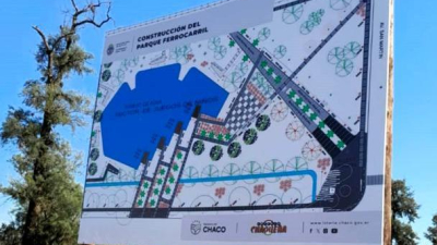 Parquización y espejo de aguapara el espacio verde de Quitilipi