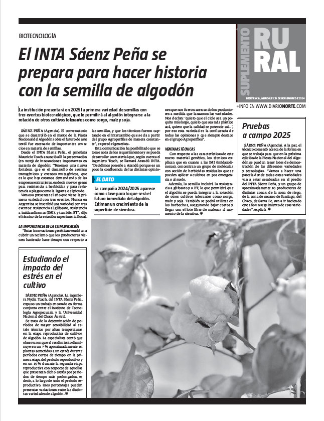 El INTA Sáenz Peña se prepara para hacer historia con la semilla de algodón