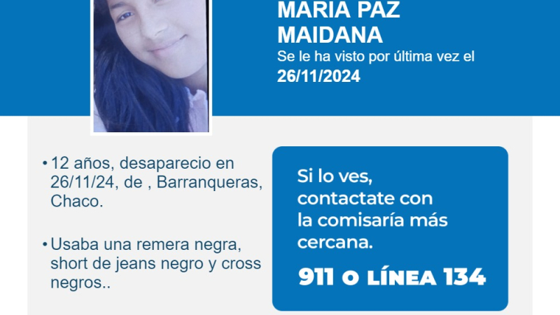 Solicitud de Paradero: buscan a niña de 12 años