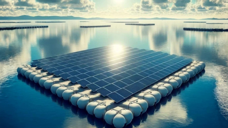 China cultiva pepinos de mar bajo paneles solares flotantes