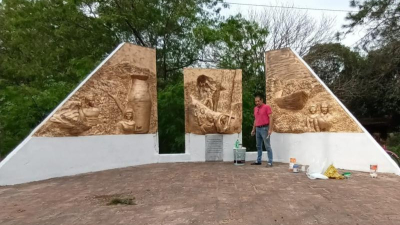 Restauraron obra escultórica por el 137° aniversario de Puerto Tirol