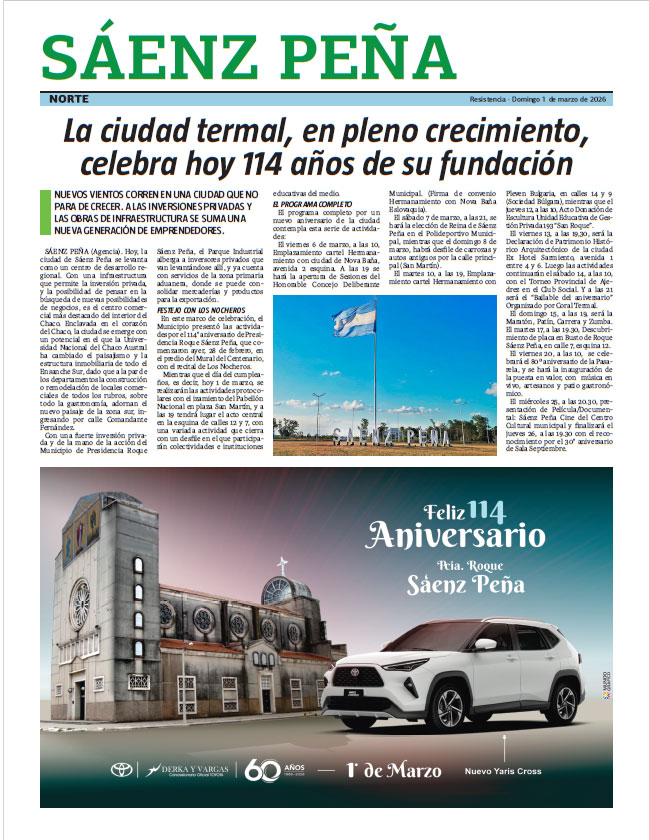 La ciudad termal, en pleno crecimiento, celebra hoy 114 años de su fundación