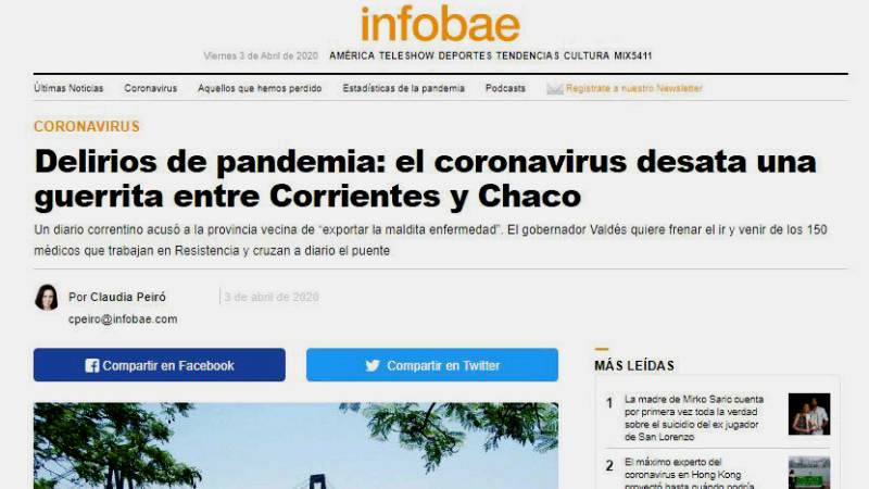 La “grieta” por la pandemia entre Chaco y Corrientes llegó a medios nacionales