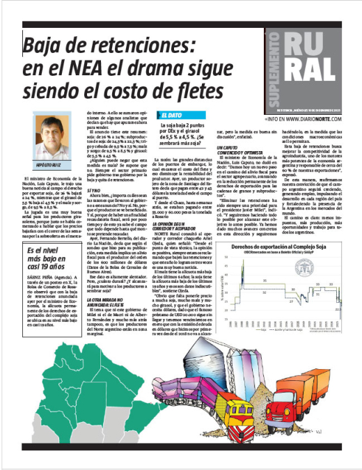 Baja de retenciones: en el NEA el drama sigue siendo el costo de fletes