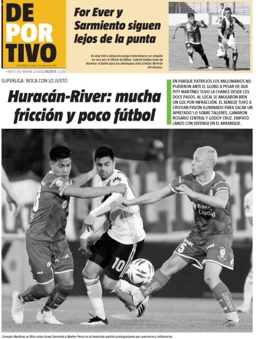 Huracán-River: mucha fricción y poco fútbol