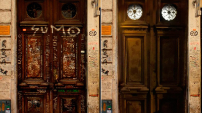 Pintaron la puerta de la casa de Luca Prodan