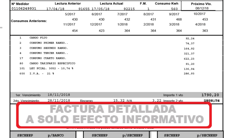 Secheep comunica que las facturas de los períodos 5, 6, 7 y 8 no deben abonarse