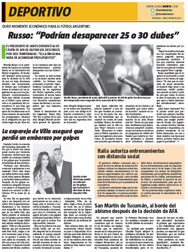 Russo: “Podrían desaparecer 25 o 30 clubes”