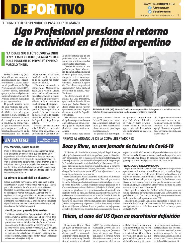 Liga Profesional presiona el retorno de la actividad en el fútbol argentino