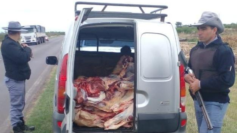 Lo atraparon con 300 kilos de carne recién faenada en su auto