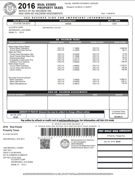 Otro documento en el que figura el pago de impuestos de uno de los departamentos de Andrés Vázquez con un cheque a su nombre.jpg