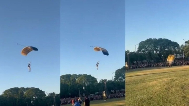 El fallo de cálculo de un Rey Mago paracaidista casi provoca una tragedia: cayó mal y sufrió un duro golpe