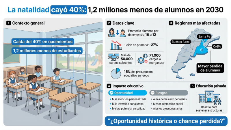 Para 2030 habrá 1,2 millones menos de alumnos