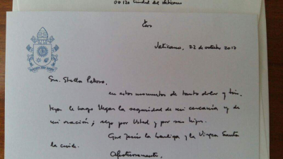 La familia Maldonado publicó la carta manuscrita que el Papa Francisco envió a la madre de Santiago