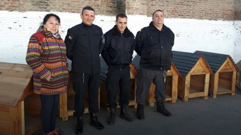Un refugio con más de 60 perros callejeros recibió cuchas fabricadas por privados de su libertad