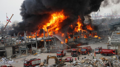 Gran incendio en el puerto de Beirut a un mes de letales explosiones