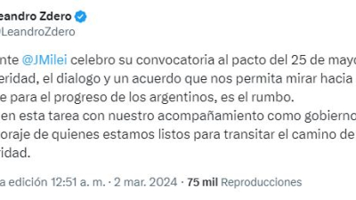 Zdero celebró la convocatoria al "pacto fundacional" lanzada por Javier Milei