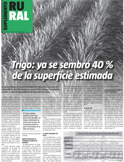 Trigo: ya se sembró 40 % de la superficie estimada
