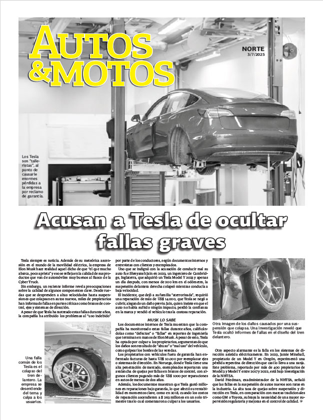 Acusan a Tesla de ocultar fallas graves