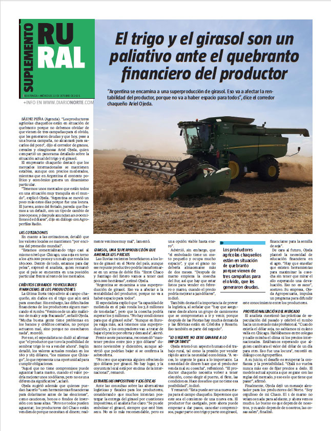 El trigo y el girasol son un paliativo ante el quebranto financiero del productor