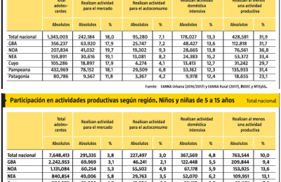 El 13,1 por ciento de los niños del NEA trabaja en al menos una actividad
