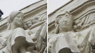 Polémica restauración del relieve de un edificio de 1919
