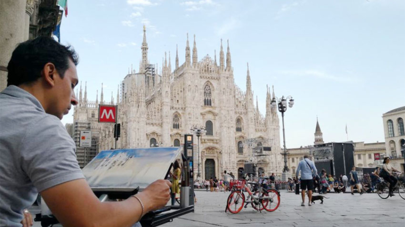 El artista que en vez de fotos, retrata en acuarela los destinos que visita