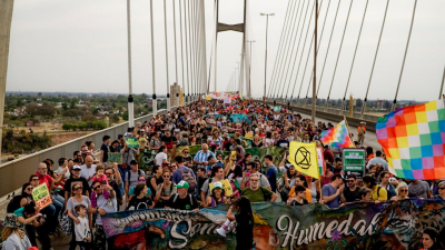 Multitudinaria protesta en Rosario por los incendios de islas